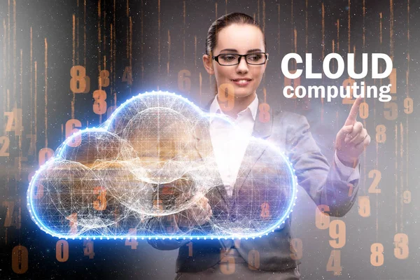 Concepto de computación en nube con botones de mujer — Foto de Stock