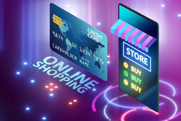 Online shopping concept met smartphone - 3d rendering — Stockfoto