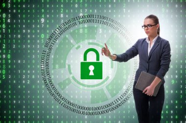 Dijital güvenlik kavramındaki adam düğmeye basıyor