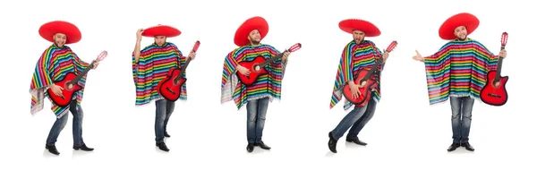 Drôle mexicain avec guitare isolée sur blanc — Photo