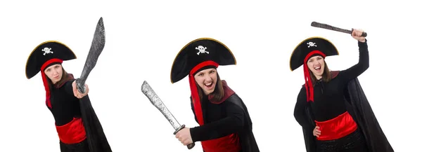 Kvinnlig pirat isolerad på vitt — Stockfoto