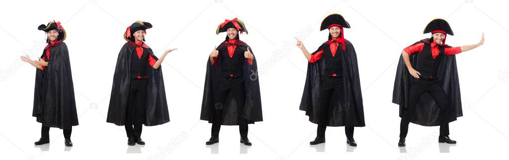 Young man in carnival coat isolated on white