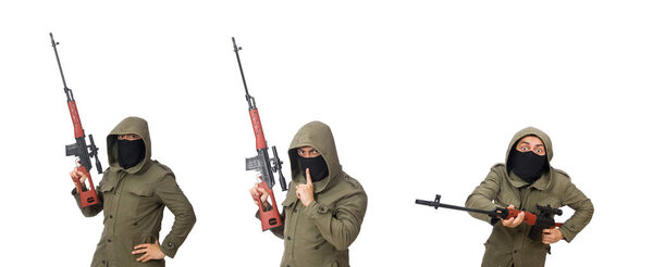 человек с пистолетом, изолированный на белом