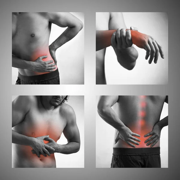 Collage of man suffering from acute pain — Stock Photo, Image