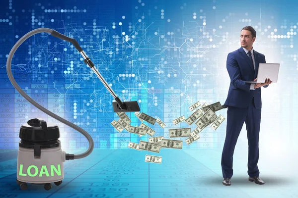 Businessman and vacuum cleaner sucking money out of him — Stock Photo, Image