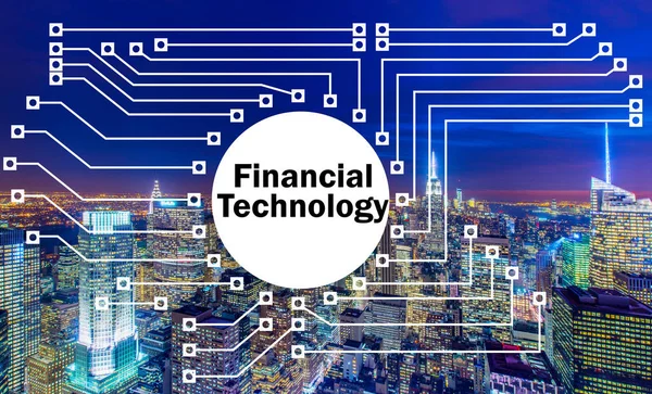 Koncepcja inteligentnego miasta z koncepcją technologii finansowych fintech — Zdjęcie stockowe