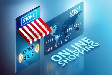 Akıllı telefonlu çevrimiçi alışveriş kavramı - 3D görüntüleme