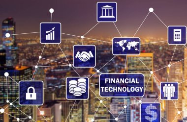 Fintech finansal teknoloji kavramına sahip akıllı şehir konsepti