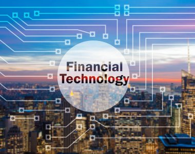 Fintech finansal teknoloji kavramına sahip akıllı şehir konsepti