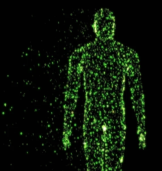 Homem binário feito de zeros e uns no conceito de computação — Fotografia de Stock