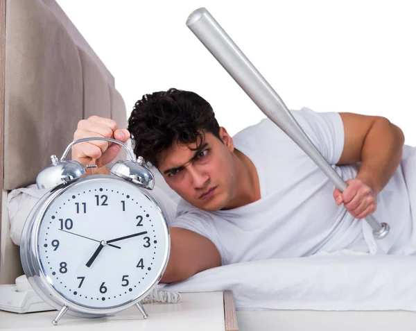 Hombre en la cama sufriendo de insomnio — Foto de Stock