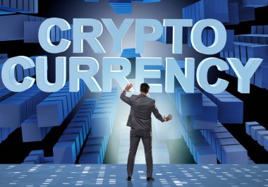 Engelleme zinciri kripto para birimi kavramında iş adamı