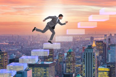 İş adamı büyüme kavramında bar çizelgelerine tırmanıyor