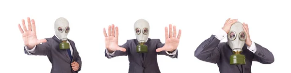 Empresario con máscara de gas aislado en blanco —  Fotos de Stock