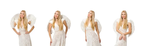 Žena s andělskými křídly izolovaná na bílém — Stock fotografie