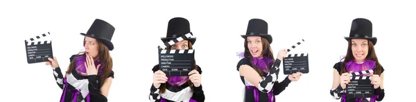 Mujer con tablero de cine en blanco — Foto de Stock