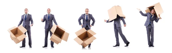 Businessman with box isolated on the white — Stock Photo, Image