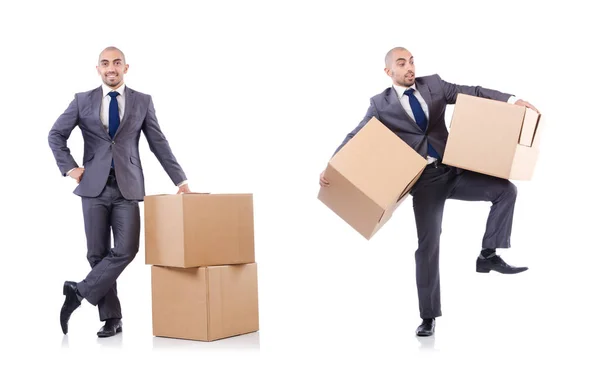 Businessman with box isolated on the white — Stock Photo, Image