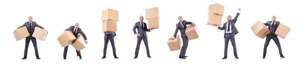 Businessman with box isolated on the white — Stock Photo, Image