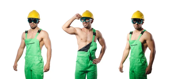 Man in green coveralls with goggles — Stock Photo, Image