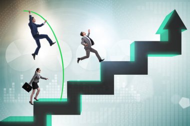 İş adamları bar çizelgelerinin üzerinden atlıyor.