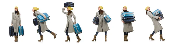 여자 가방 겨울 휴가 대 한 준비 — 스톡 사진