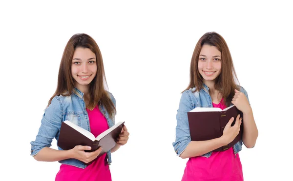 Estudiante chica con libros en blanco — Foto de Stock