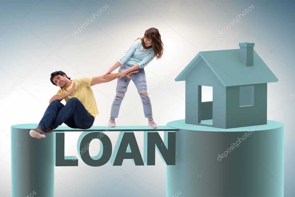 Concept of family taking mortgage loan for house