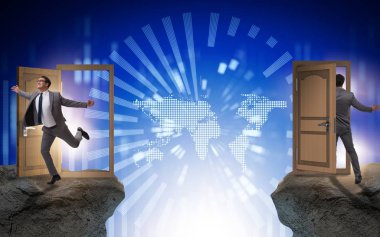 Kapılarla ışınlanma konseptinde iş adamı