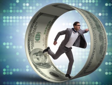 Hamster çarklı bir iş adamı dolarları kovalıyor.