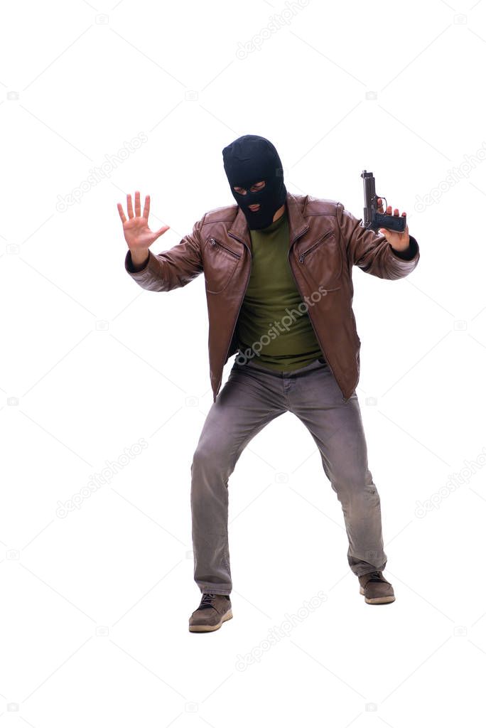 Robber wearing balaclava isolated on white background