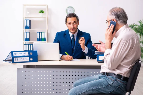 Financial advisor giving retirement advice to old man