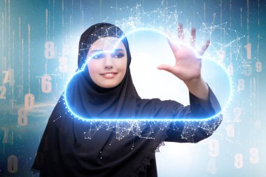 Kadın tuşlara basarken bulut hesaplama kavramı