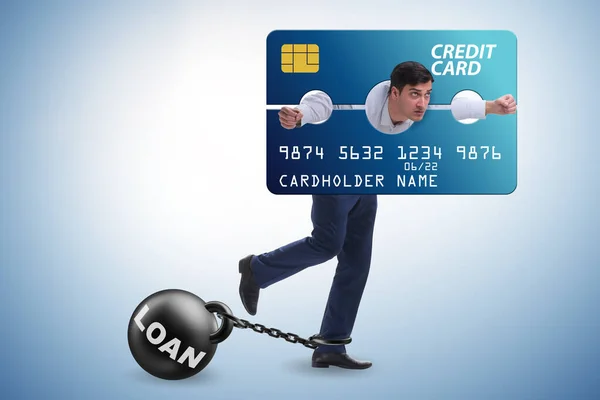 Biznesmen w koncepcji obciążenia karty kredytowej w pillarni — Zdjęcie stockowe