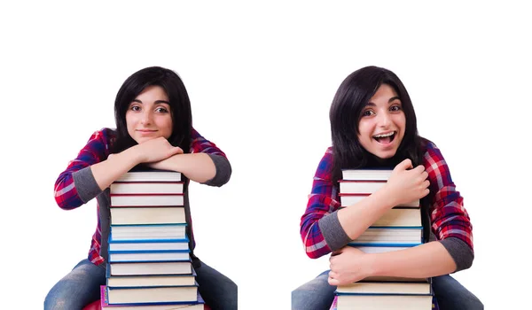 Joven estudiante con libros aislados en blanco —  Fotos de Stock