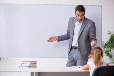 Öğretmenim ve genç kız sınıfta.