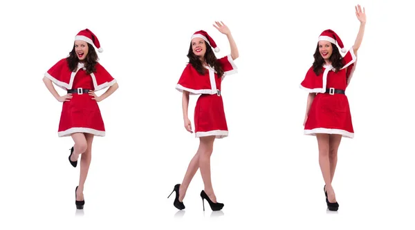 Sne pige santa i jul koncept isoleret på hvid - Stock-foto