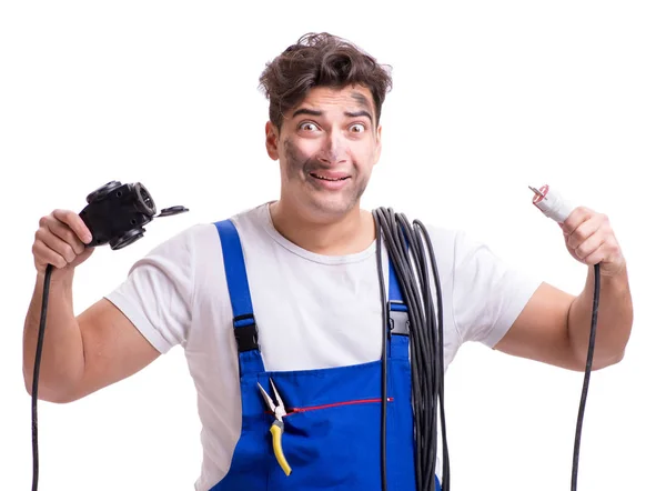 Homme drôle faisant de la réparation électrique — Photo