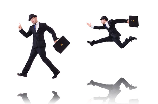 Rolig affärsman hoppar på vitt — Stockfoto