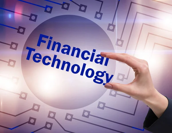 Ręka trzyma koncepcja fintech finansowych technologii — Zdjęcie stockowe