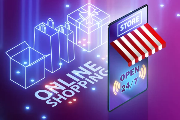 Online shopping koncept med smartphone - 3D-rendering — Stockfoto