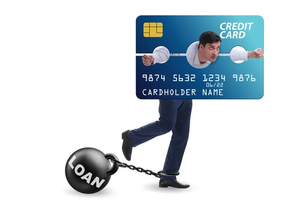 Podnikatel v konceptu zatížení kreditními kartami v pilíři — Stock fotografie