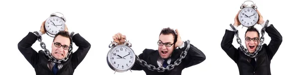 Affärsman med klockan isolerad på vitt — Stockfoto