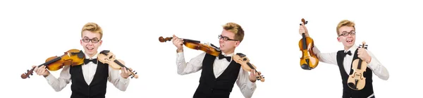 하얀 바이올린을 든 재밌는 남자 — 스톡 사진