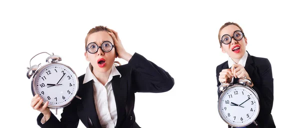 Mujer mujer de negocios con reloj gigante — Foto de Stock