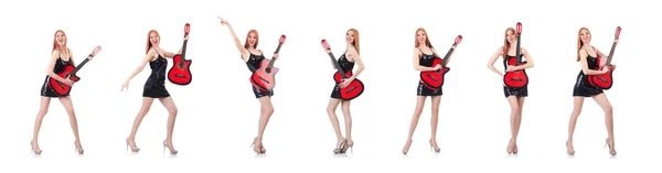 Artista de guitarra femenina aislada en blanco — Foto de Stock