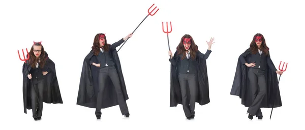 Female wearing devil costume and trident — Stock Photo, Image