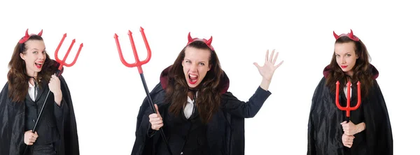 Female wearing devil costume and trident — Stock Photo, Image