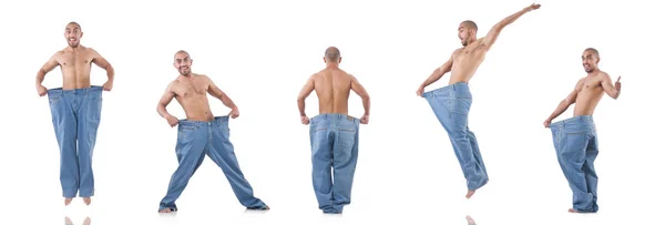 Людина в концепції дієти з великими джинсами — стокове фото