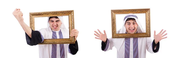 Arab with picture frame on white — Stock Photo, Image